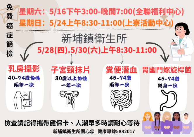 115年5月婦女癌症篩檢時間