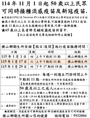 115年1月衛生所流感設站-夜診假日