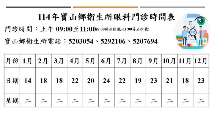 114年眼科門診表