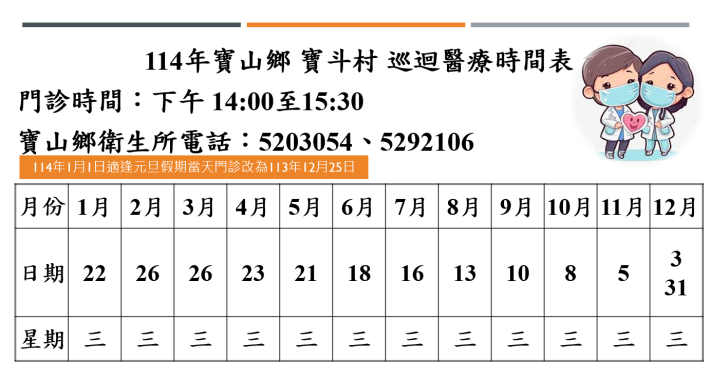 寶斗村巡迴醫療門診表