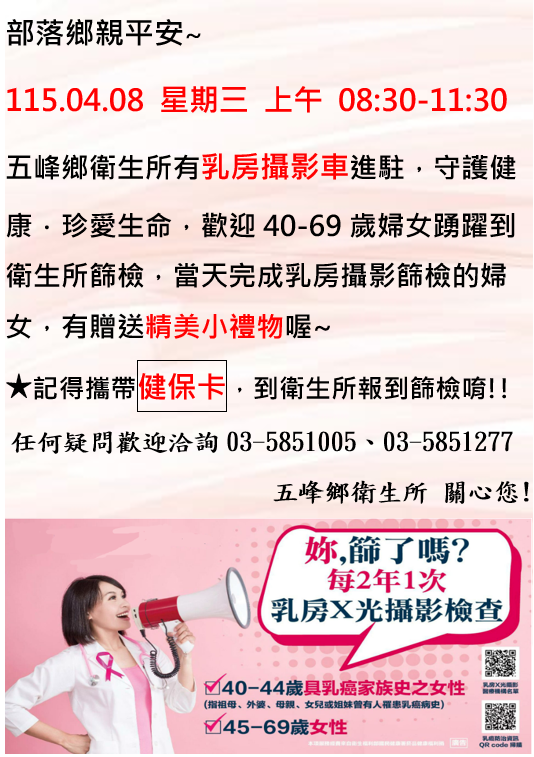 115年婦女癌症篩檢您篩了嗎?