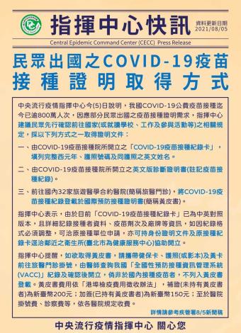 出國之COVID-19疫苗接種證明取得方式